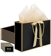 woric 10 Pcs Black and Gold Gift Bags with Handles, 14"x10"x4.5” Medium Thank You Favor Bag with ...