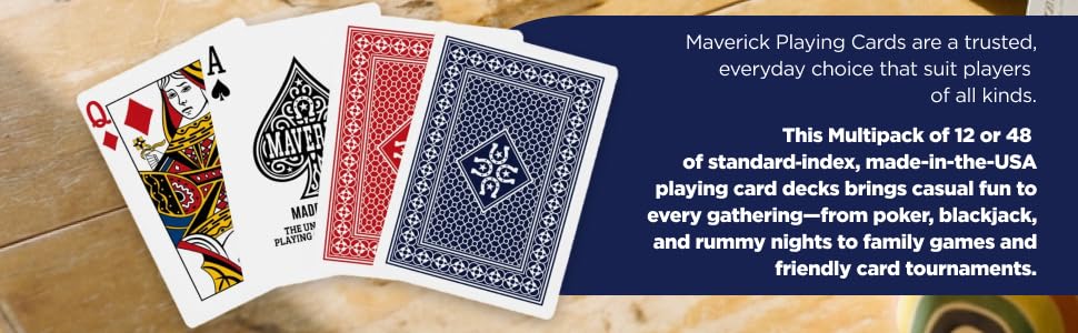 Maverick USA Bulk Mutipack Playing Card Decks 12pk for Poker Blackjack Card Games