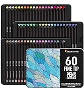 60 Fine Tip Pens, Colored Fine Tip Markers - 60 Unique, 0.4 mm, Fine Point Pens for Diaries, Adul...
