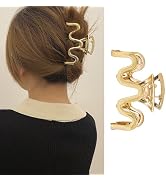 JATOMSSM Metal Gold Hair Clips for Women - 1 Pack Wave Style Claw Clips Non Slip Hair Catch Clips...
