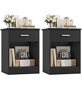 FOTOSOK Nightstand, Set of 2, 2-Tier Side Table with Drawer and Storage Shelf, Bedside Table End ...