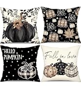DFXSZ Fall Pillow Covers 18x18 inch Set of 4 Fall Decorational Various Styles of Pumpkin Fallen L...