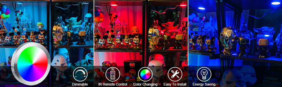 rgbw led puck lights with remote color changing under cabinet lighting multicolor counter lights