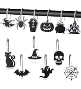 MALLMALL6 Halloween Shower Curtain Hooks - 12Pcs Horror Gothic Decorative Hangers Metal Rustproof...