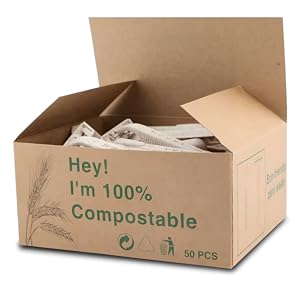 Open cardboard box of 50 compostable razors with printed messaging