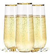 Ciaell 24 Pack Gold Plastic Champagne Flutes - 9 Oz Disposable Champagne Glasses - Stemless Mimos...