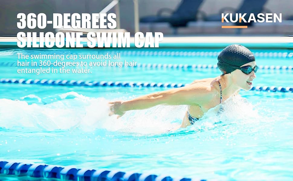 3D textured non-slip design of silicone swim cap for stable fit and reduced drag while swimming