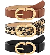BAHABY 3 Pack Leather Belts for Women Jeans Dresses Pants Waist Belt Womens Black Brown Leopard B...