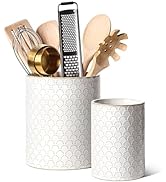 LE TAUCI Utensil Holder, 7.1"+5.4" Ceramic Kitchen Utensil Holder for Counter top, Embossed Cooki...
