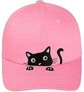 Girls Criss Cross Ponytail Hat Black Cat Baseball Cap Kids Adjustable Cotton Hats Funny Embroider...