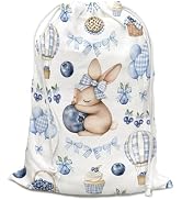 DSHFG Blue Rabbit Birthday Drawstring Gift Bags, Rabbit Blueberry Baby Shower Canvas Drawstring G...