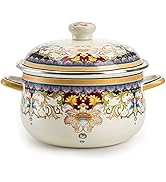 ZENFUN Kitchen Enamel Stockpot with Lid, 4.5 Quart Retro Flower Stew Bean Cooking Pot, Vintage Th...