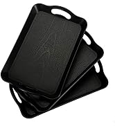 Cedilis 3 Pack Black Serving Trays with Handles,16 x 11IN Rectangular Non Skid Multi-Purpose Plas...