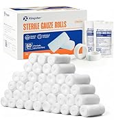 Sterile Gauze Rolls, 2in x 4.1 Yards, 50 Pack Conforming Stretch Gauze Bandage, Firm Support for ...
