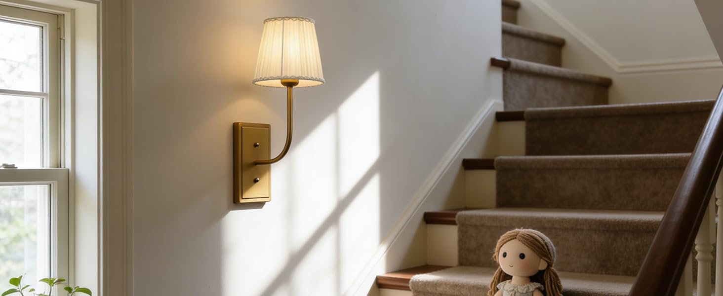 JiMuBeam Single Wall Sconces with off-white Gauze Lampshades