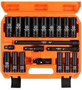 HORUSDY 20-Piece 1/2 Impact Socket Set | Metric (10mm - 24mm) | 6 Point Impact Socket Set 1/2 Dri...