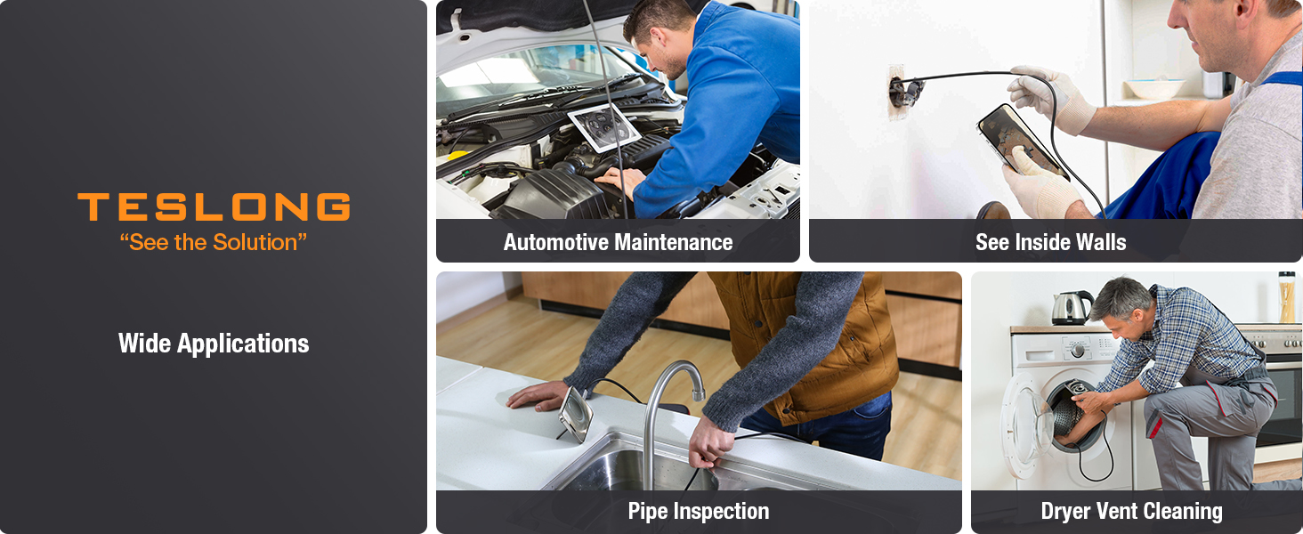 automotive maintenance wall pipe inspection camera dryer vent cleaning borescope endoscope