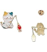 Enamel Cat Pins, Cute Cat Lapel Pins, Pet Fishing Brooch Pin for Jackets Hat Bag,Clothing, Backpa...