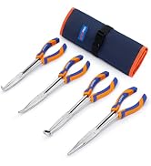 WISEPRO 4 PCS 11 Inch Long Reach Pliers Set, Extra Long Needle Nose Pliers Set with Straight, 45°...