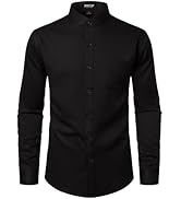 JEMITOP Mens Stretch Wrinkle-Free Slim Fit Mandarin Collar Button Down Shirts Long Sleeve Dress S...
