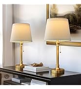 Oneach Modern Gold Brass Table Lamp Set of 2 for Bedroom Living Room 19.5'' Traditional Bedside D...