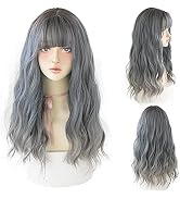 AIKO PRO Chic Korean Fashion 23 Inch Long Curly Wavy Wig Bangs, Natural Heat-Resistant Synthetic ...