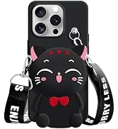 SGVAHY Wallet Case for iPhone 16 Pro Max with Strap Lanyard Cute Cat Black Coin Purse Funny Phone...