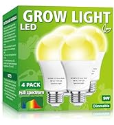 mfxmf 4 Pack LED Grow Light Bulb A19 Bulb, Full Spectrum Plant Light Bulb, 9W E26 Grow Bulb Repla...