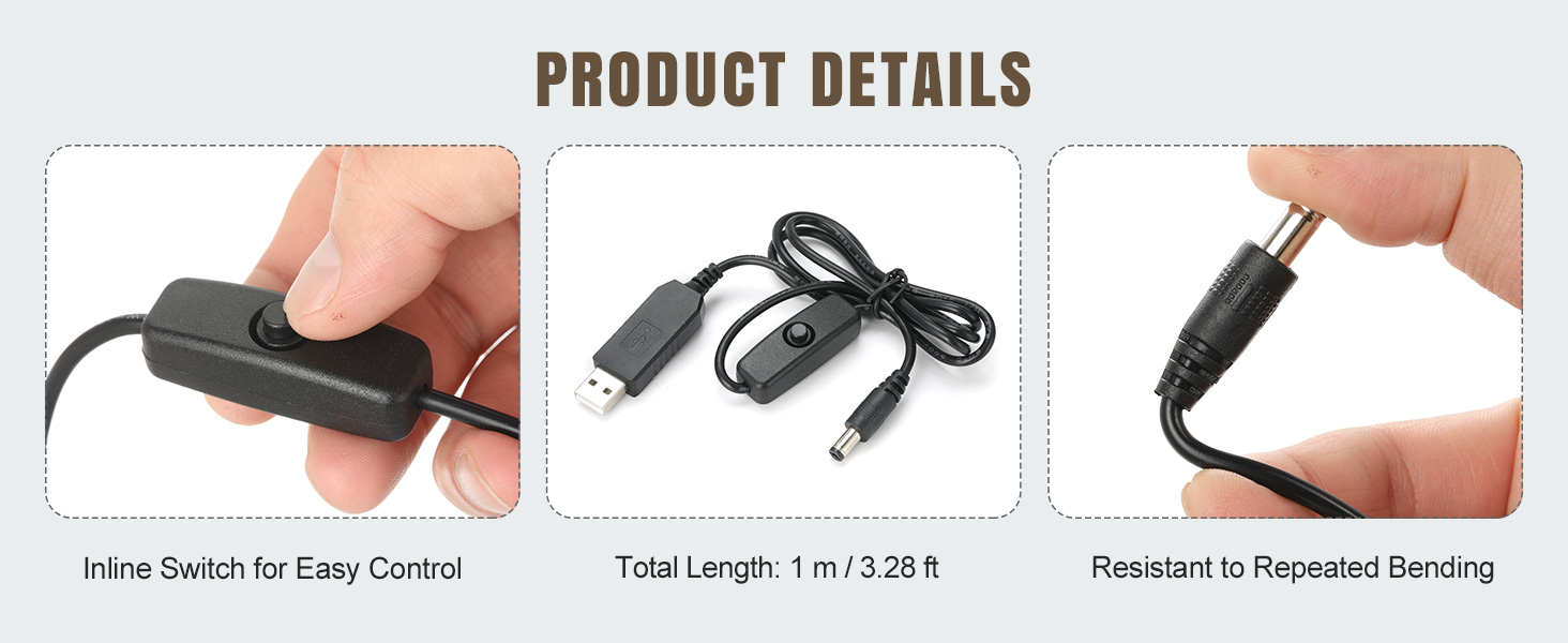 12V USB Power Adapter Cord for dohonest Baby Car Camera
