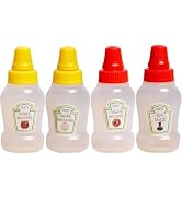 WsjiaboFux 4Pcs Mini Ketchup Bottles, 25ml Refillable Condiment Squeeze Bottle Salad Dressing Tom...