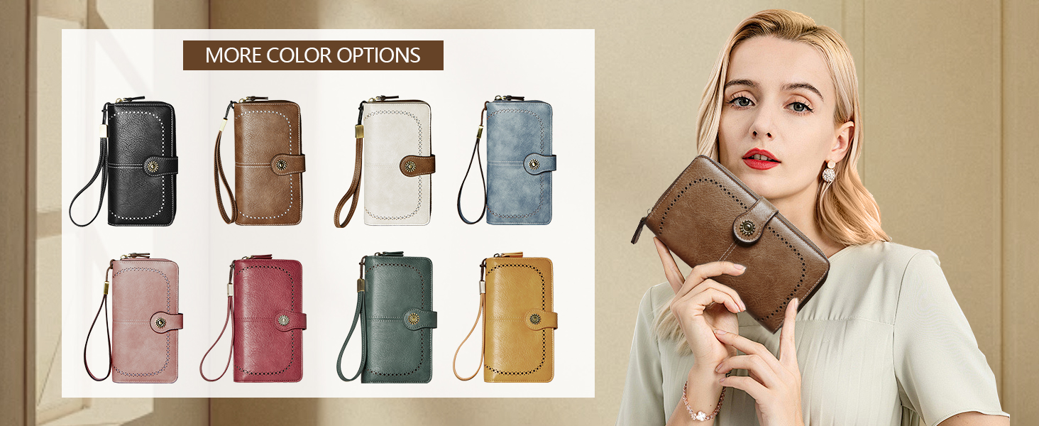 Large RFID Blocking Leather Wristlet Wallet,Keep You More Organized and Safe