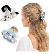 2 Pack Camellia Flower Acetate Hair Claw Clips for Women, Medium Shark Clips for Half Up Styles, ...