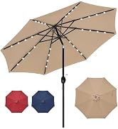 HealSmart 9' Solar Umbrella 32 LED Lighted Patio Umbrella with Push Button Tilt/Crank, Outdoor Ta...
