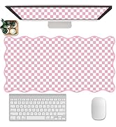 Scalloped Desk Mat Extended Large Cute Pink Mouse Pad Farmhouse Desk Pad XXL Aesthetic Plaid Mous...