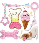 BAEJMJK 6 Pack Puppy Teething Toys Pink Small Breed Dog Chew Toys with Rope Cute Soft Rubber Pupp...