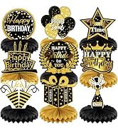 9 PCS Happy Birthday Party Table Decorations | Black and Gold Birthday Center Pieces for Table | ...