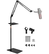 BILIONE Microphone Stand with Weighted Base, Mic Floor Stand Boom Arm with Mic Accessory Tray, Mi...