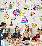 HonuGoGo 18Pcs Birthday Party Hanging Decorations - Colorful Swirl Streamers with "Happy Birthday...