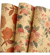 BULKYTREE Kraft Floral Wrapping Paper for Girls Kids Men Women Vintage Christmas Birthday Wedding...