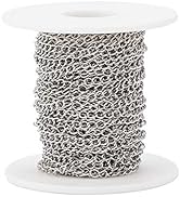 Pandahall 32.8 Feet/10M 304 Stainless Steel Curb Chains with Spool Stainless Steel Color Plated 4...