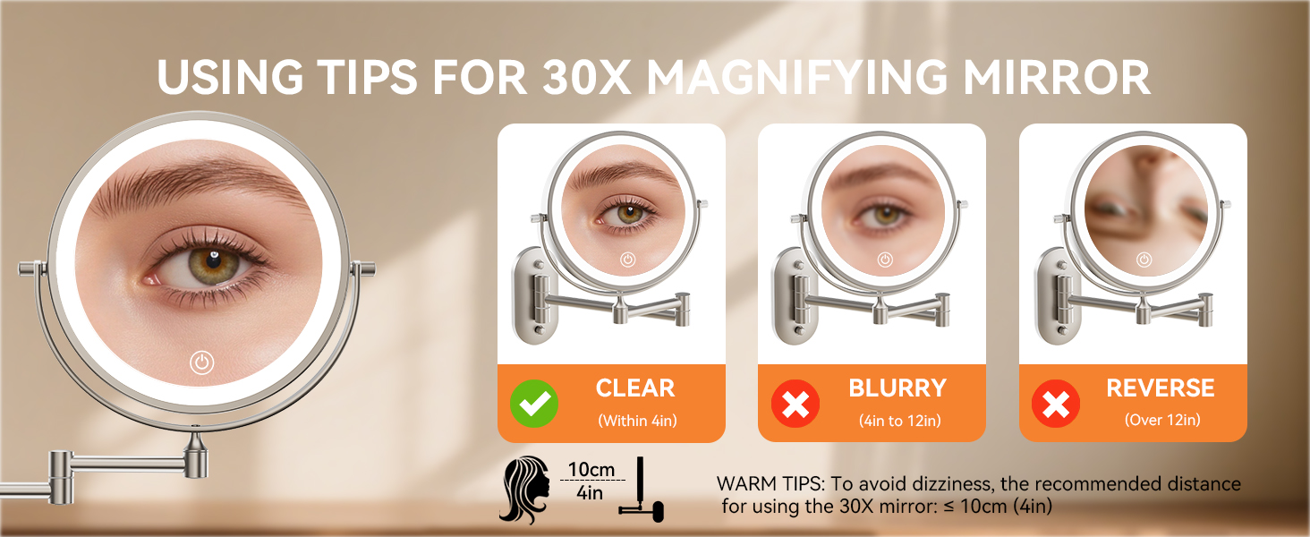 30X magnifcation within 4in for precise facial grooming