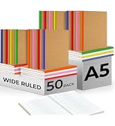 Rosmonde 50 Pack A5 Kraft Journal, Extra Pages - 120 Pages (60 Sheets), Long Lasting, Wide Ruled,...