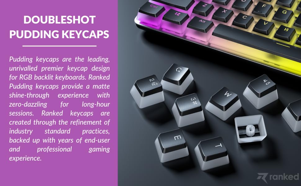 Ranked pudding keycaps rgb pbt double shot doubleshot stunning effect gaming milky