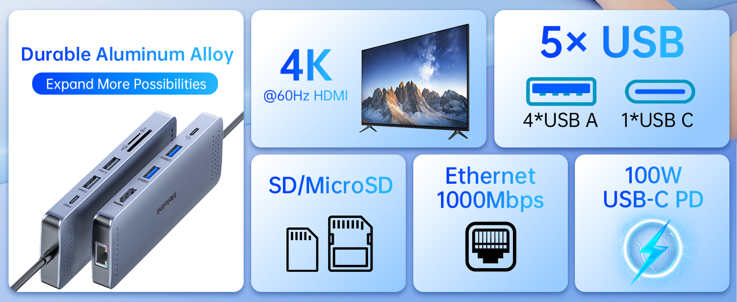 USBC Dock MultiPort Dongle for MacBook, Dell, HP, Lenovo usbc adapter rj45