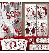 Halloween Decorations Window Stickers 191 Pcs, Halloween Handprint Footprint Floor Clings, 10 She...