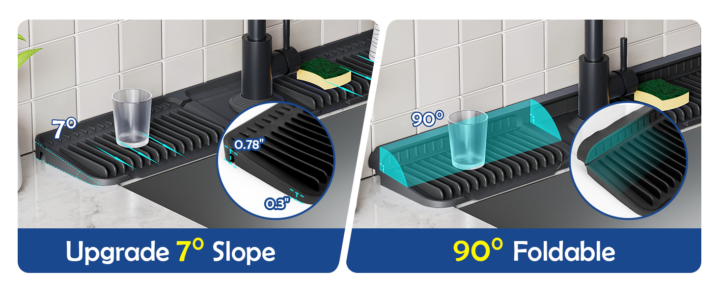 24"Longer Silicone Faucet Mat For Kitchen Sink Splash Guard