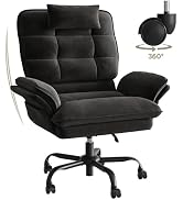 Bestier Cross Legged Office Chair, Criss Cross Chair with Adjustable Arms, 135° Reclining Velet E...
