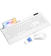 White Wireless Keyboard and Mouse Combo - Full-Size Quiet Keyboards with Palm Rest, Phone Holder,...