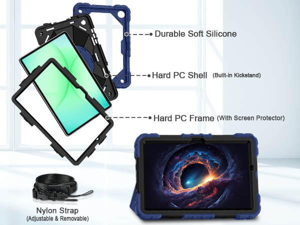 3-layer front-and-back protective case protects your galaxy tab a11 plus/a9 plus against drops