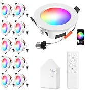 INDARUN Smart WiFi Bluetooth Recessed Lighting 4 inch LED Can Lights, RGBCW Color Changing App Co...